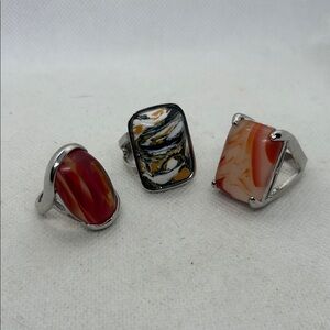Elegant Silver and Multicolor Stone Rings Set of 3